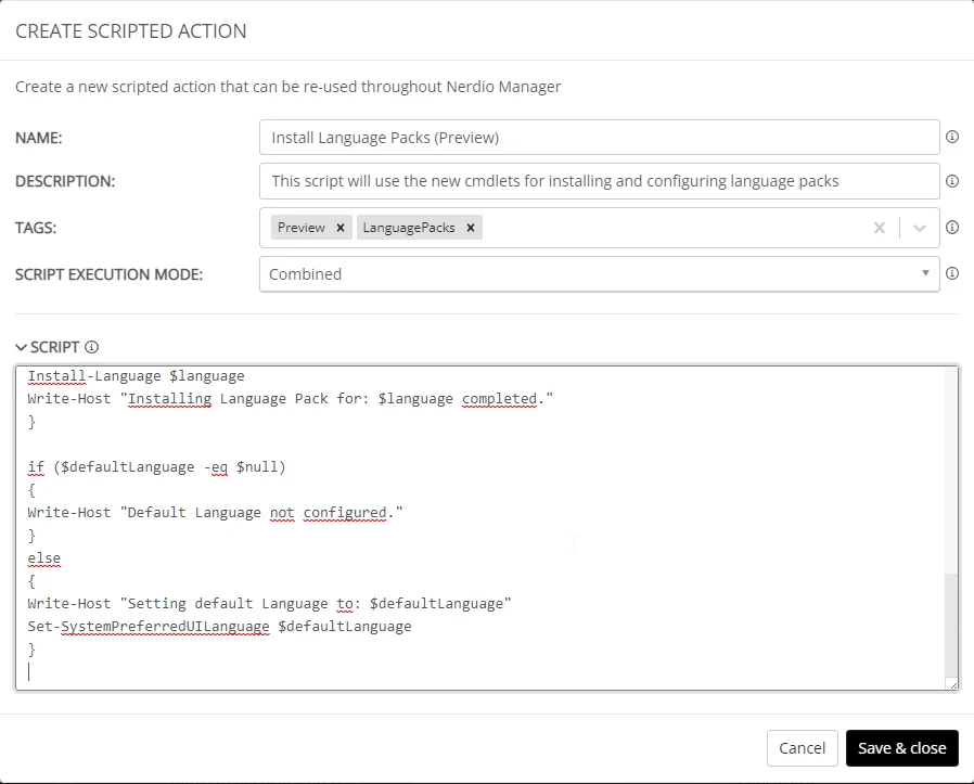 Nerdio Manager for Enterprise – Scripted Actions interface