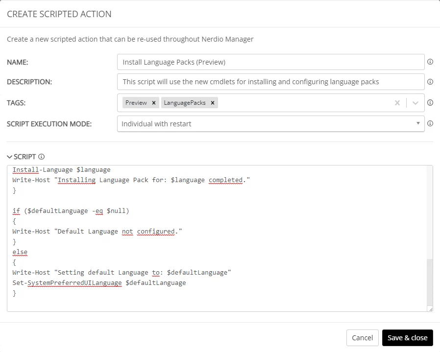 Nerdio Manager for Enterprise – Create scripted action