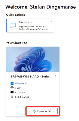 Windows 365 portal - Open in Citrix