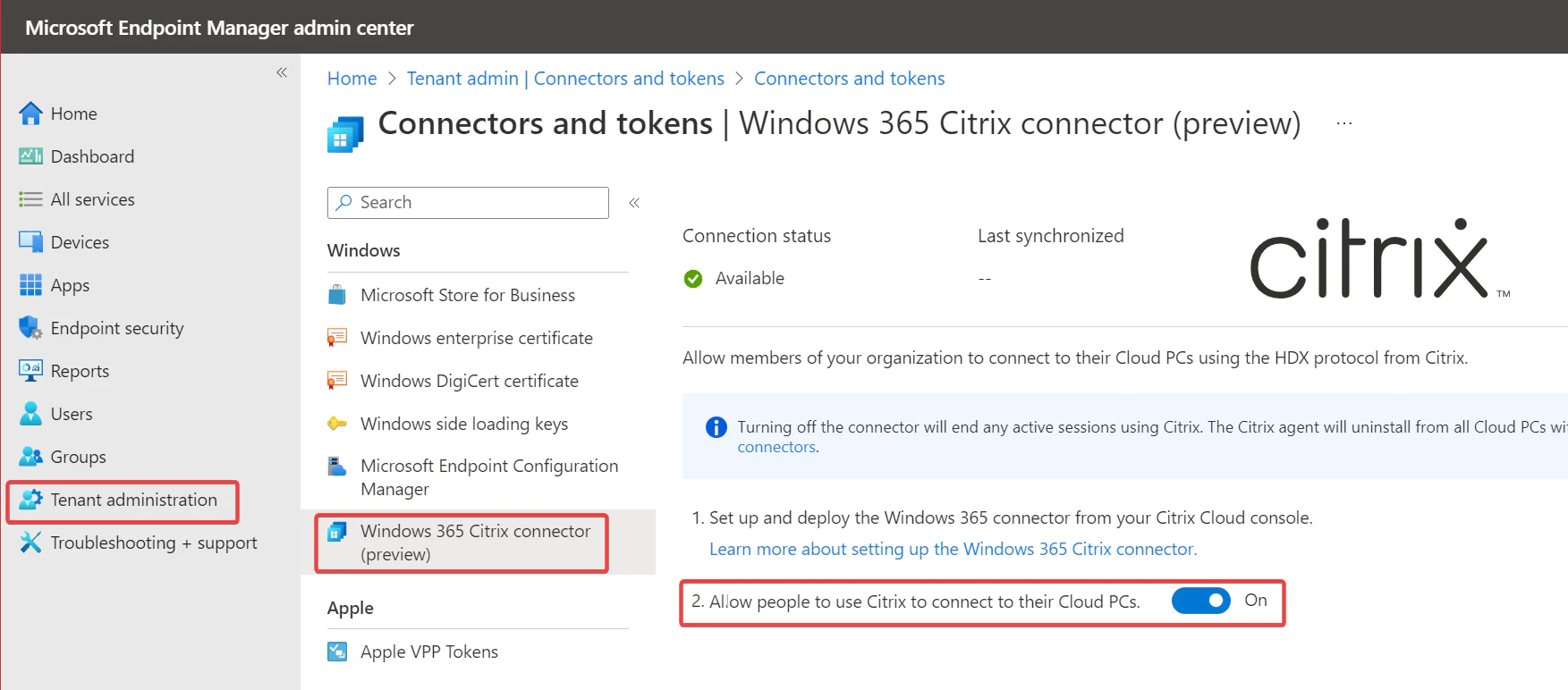 Windows 365 Citrix connector (preview)