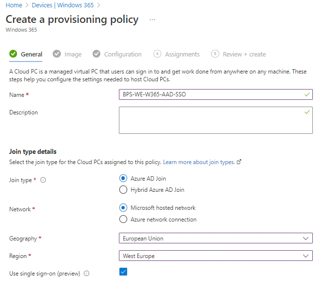 Provisioning policy - General settings