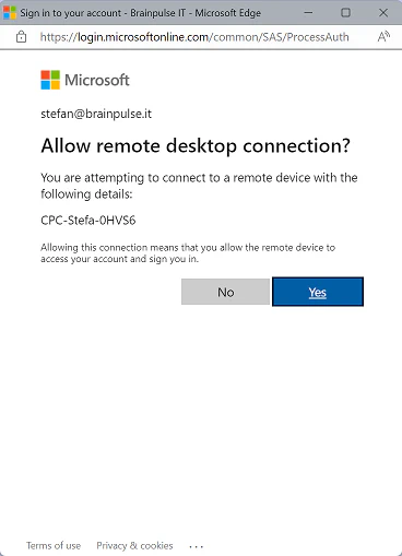 Allow remote desktop connection - Pop-up