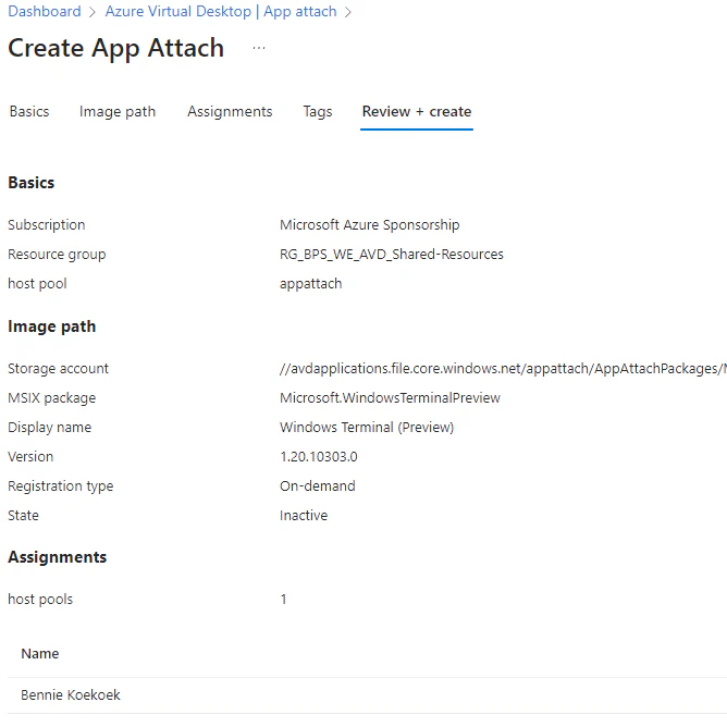 Adding App attach package - Create