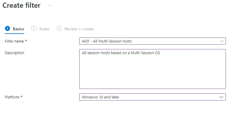 Example rule for filtering multi-session OS