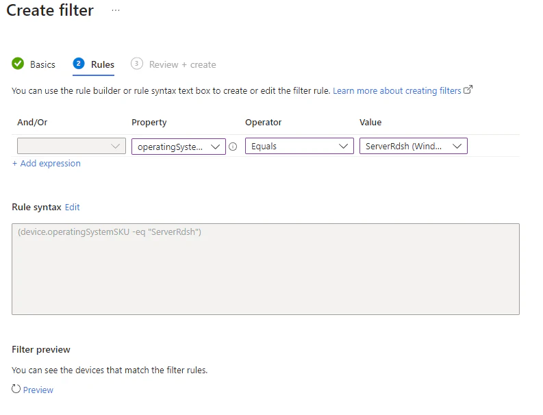 Example rule for filtering multi-session OS