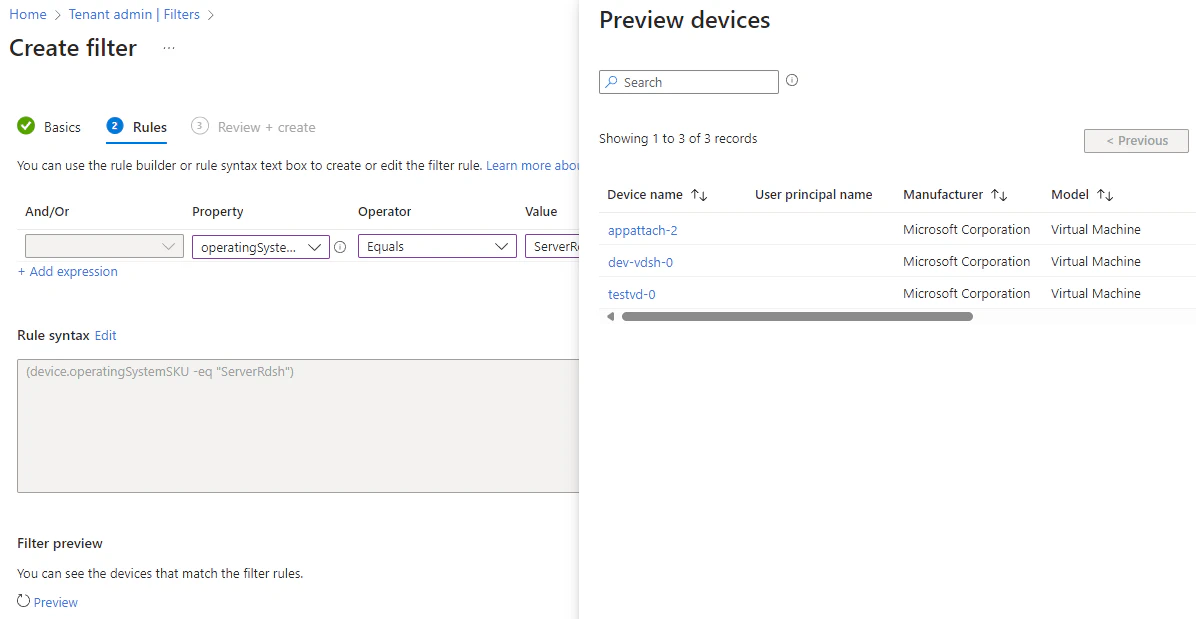 Preview rule for filtering multi-session OS